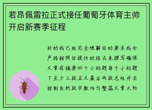 若昂佩雷拉正式接任葡萄牙体育主帅开启新赛季征程